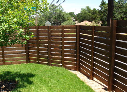 horizontal stained wood fence